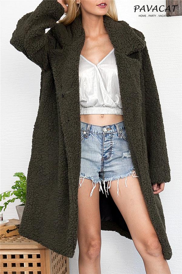 Round the 70's World Wool Blend Coat - Khaki Coat Aliexpress