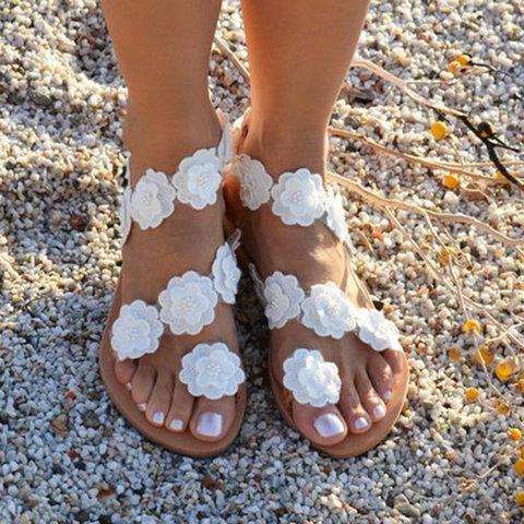 s Beach White Summer Flat Flower Sandals Holiady Slippers Sandals Pavacat