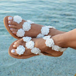 s Beach White Summer Flat Flower Sandals Holiady Slippers Sandals Pavacat