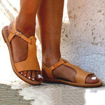 Solid Color Buckle Open Toe Flat Sandals - Pavacat