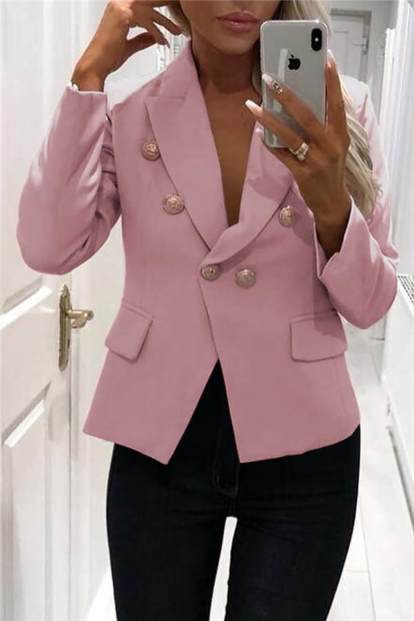 Solid Color Buttons Blazer Jacket 5201812281308 L pink