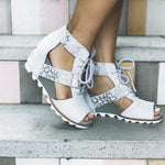 Spring And Summer High Slope With Lace-up Sandals Sandals Pavacat US5.5(LABEL SIZE 35) White