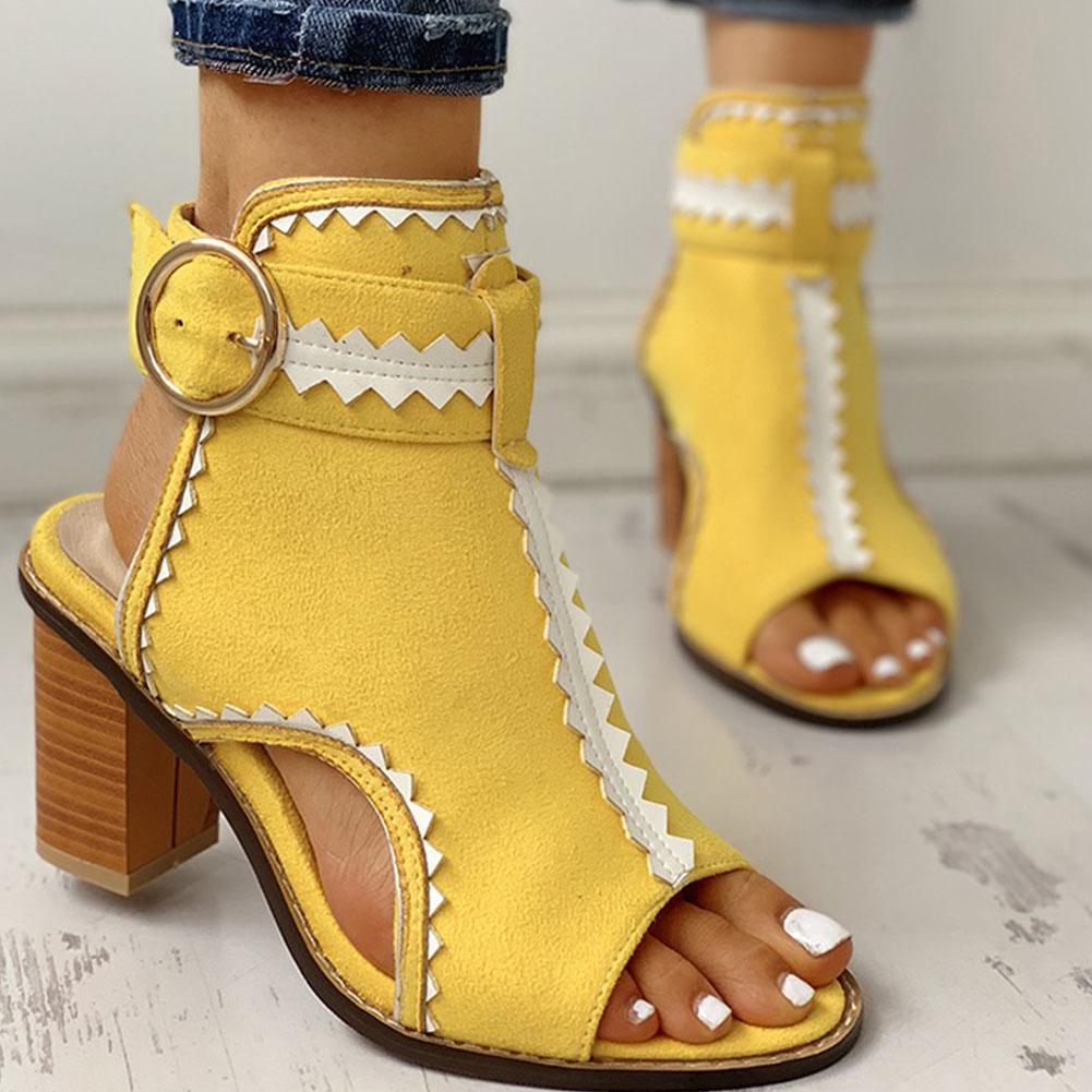 Square Heels Buckle Strap Gladiator Sandals - Pavacat