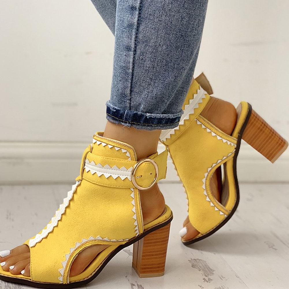 Square Heels Buckle Strap Gladiator Sandals - Pavacat