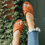 Summer Pu Open Toe Slippers Simple Slide Shoes - Pavacat