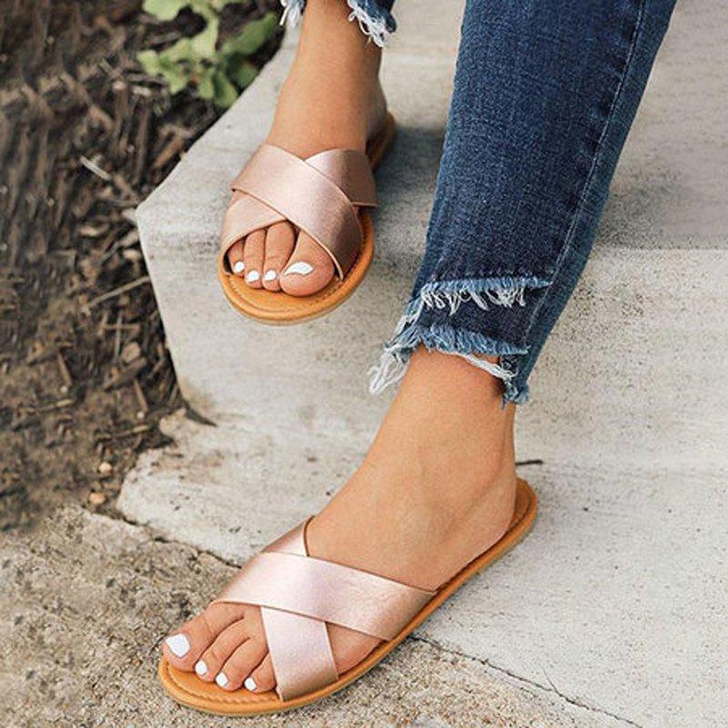 Summer Pu Open Toe Slippers Simple Slide Shoes - Pavacat