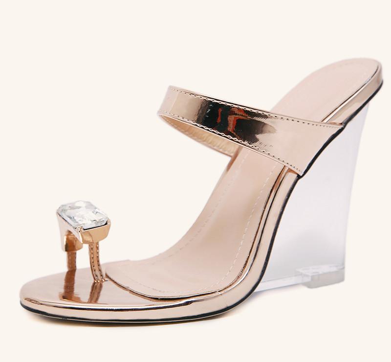 Transparent Wedges Crystal Rhinestone Flip Flops - Pavacat