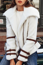 Turndown Collar Parka Sash Shaggy Jacket Coat Pavacat