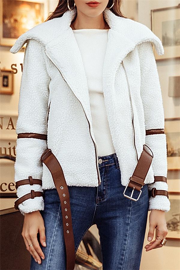 Turndown Collar Parka Sash Shaggy Jacket Coat Pavacat S