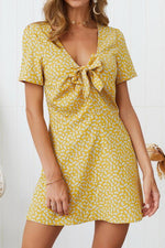 V Neck Bowknot Short-sleeved Dress - Pavacat