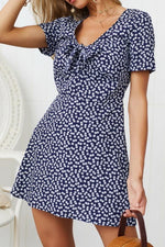 V Neck Bowknot Short-sleeved Dress - Pavacat