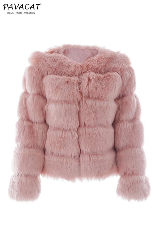 Vintage Fluffy Faux Fur Coat Coat Simplee S Pink