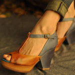 Vintage Open Toe T-shaped Buckle Sandals - Pavacat