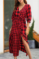 Vintage Plaid Wrap Knot Mid Dress - Pavacat
