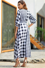 Vintage Plaid Wrap Knot Mid Dress - Pavacat