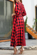 Vintage Plaid Wrap Knot Mid Dress - Pavacat