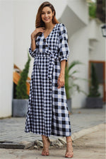 Vintage Plaid Wrap Knot Mid Dress - Pavacat