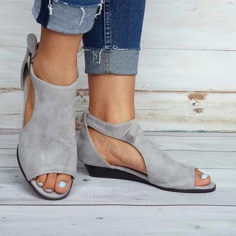 Wedges Ankle Strap Peep Toe Wedge Sandals Sandals Pavacat US5.5(LABEL SIZE 35) Grey