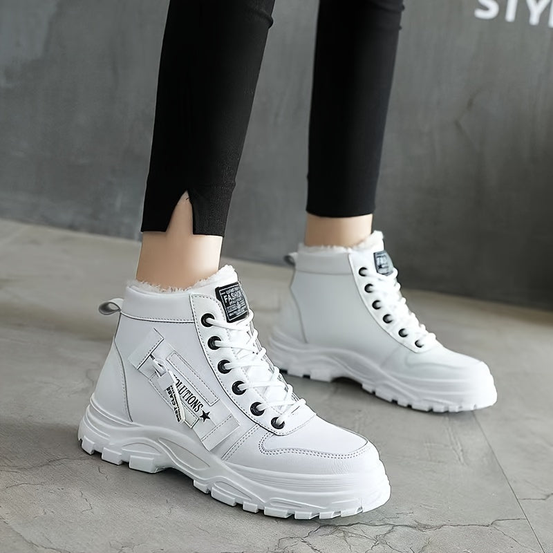 Thick Soled Lace-up Plush Lined Sports Shoes