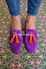 Scarpe slip-on con nappe viola a punta bassa