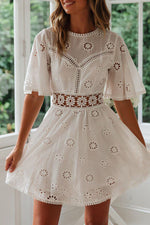 White backless hollow fringed lace dress