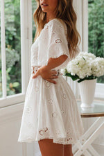 White backless hollow fringed lace dress