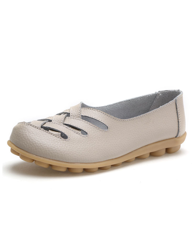 Hohle flache Schuhe aus weichem Leder und Gummi