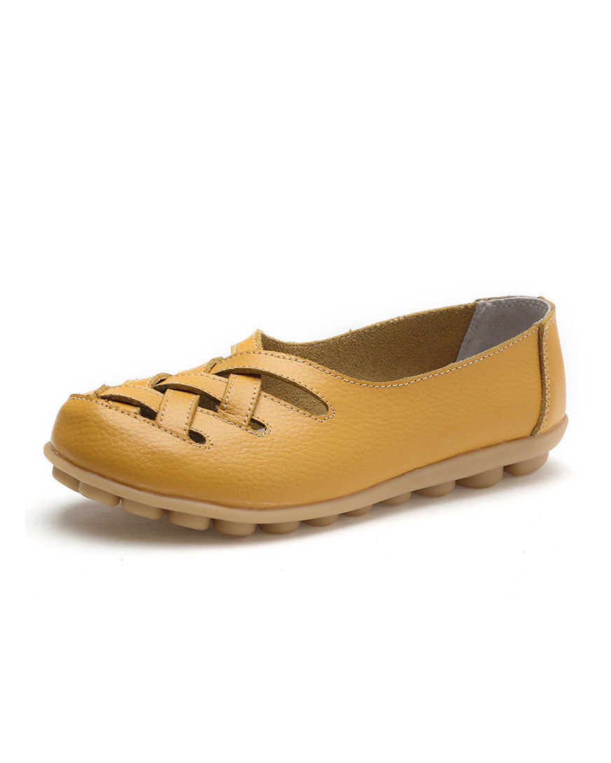 Hohle flache Schuhe aus weichem Leder und Gummi