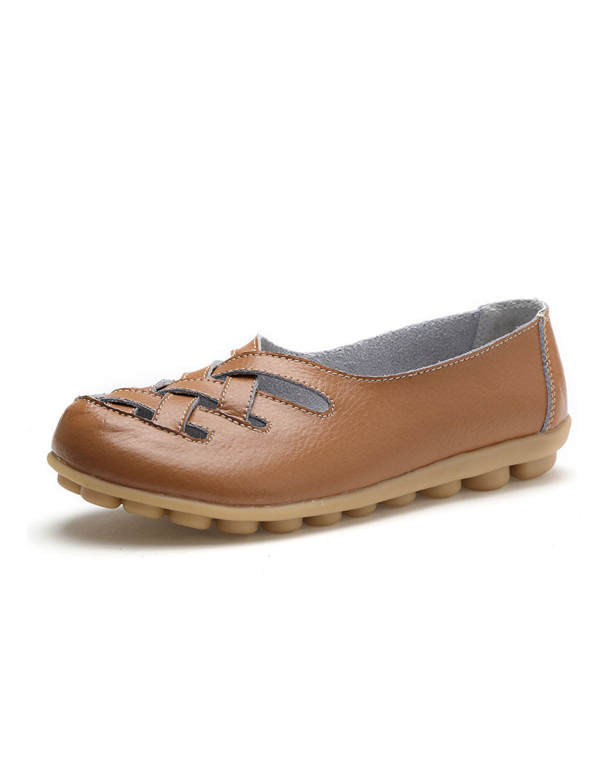 Hohle flache Schuhe aus weichem Leder und Gummi