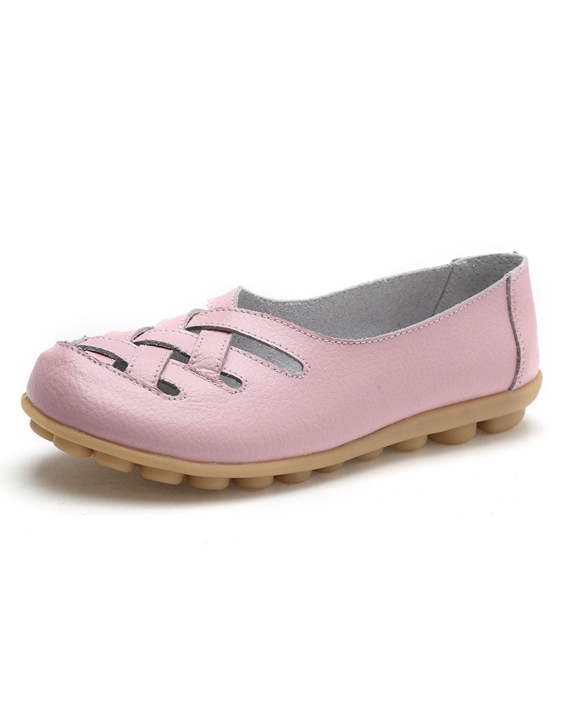 Hohle flache Schuhe aus weichem Leder und Gummi