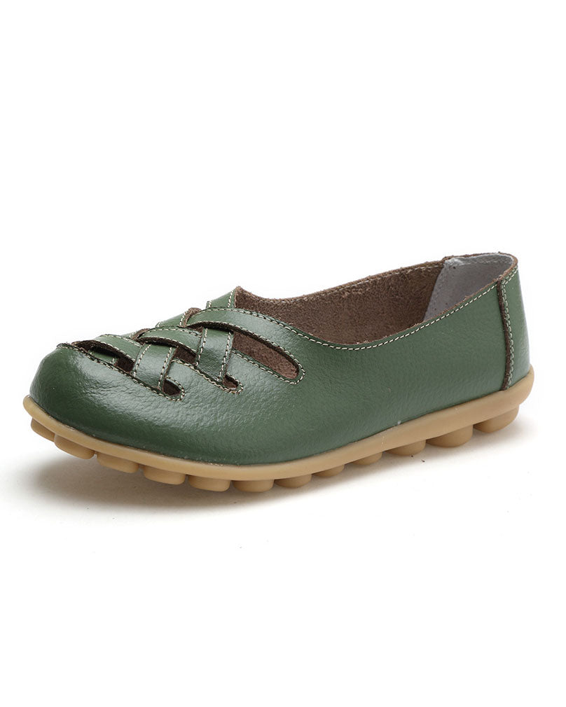 Hohle flache Schuhe aus weichem Leder und Gummi