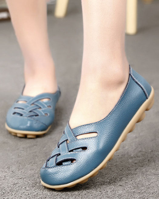 Hohle flache Schuhe aus weichem Leder und Gummi