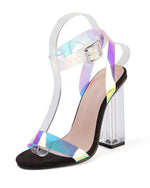 Bunte transparente Riemchensandalen mit hohen Absätzen