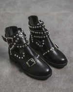 Round toe metal rivet belt buckle Martin boots