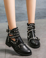 Round toe metal rivet belt buckle Martin boots