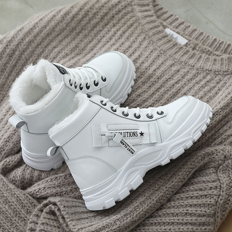 Thick Soled Lace-up Plush Lined Sports Shoes