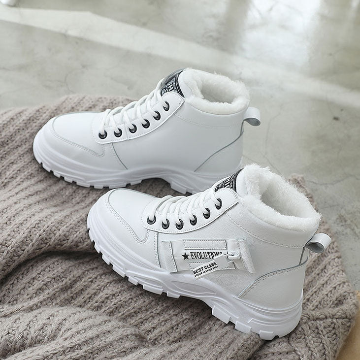 Thick Soled Lace-up Plush Lined Sports Shoes
