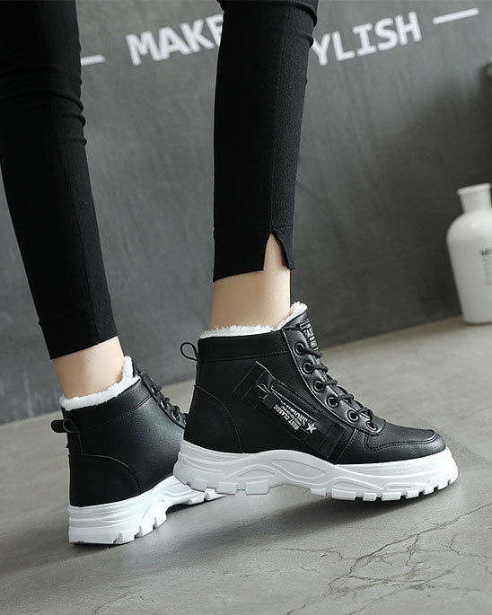 Thick Soled Lace-up Plush Lined Sports Shoes