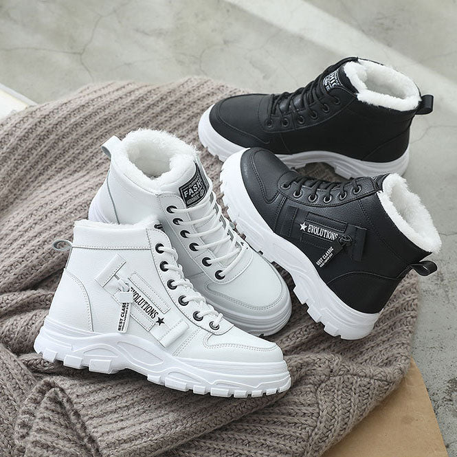 Thick Soled Lace-up Plush Lined Sports Shoes
