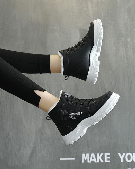 Thick Soled Lace-up Plush Lined Sports Shoes