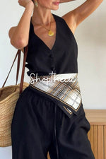 V-neck backless tank top and straight-leg trousers two-piece set