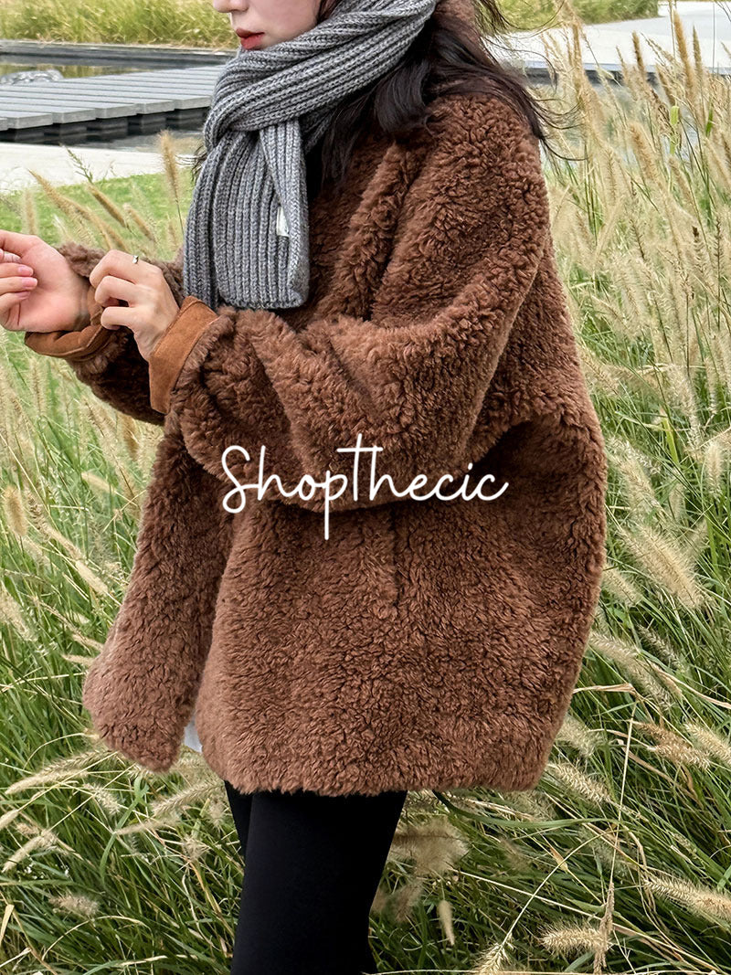 Merard stand-up collar mid-length lamb wool coat