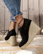 Espadrilles Round Toe Lace Up Low-top Platform Wedges