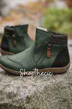 Vintage leather patchwork flat zipper Martin boots