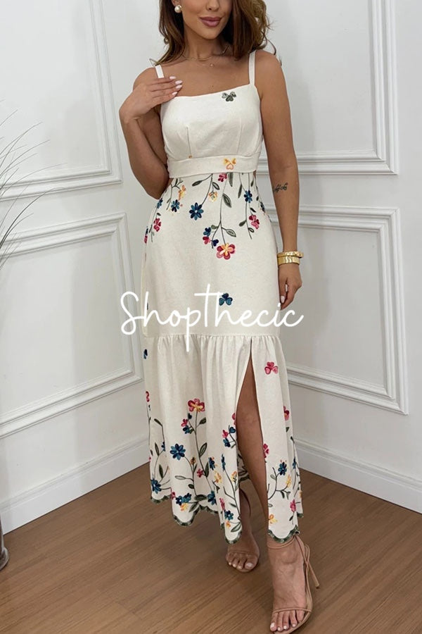 Floral print cropped waist and slit halter dress
