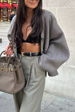 V-neck loose-fitting woolen kimono style top