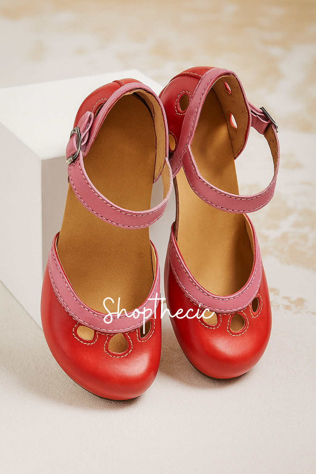 Chunky mid-heel candy-colored hollow sandals