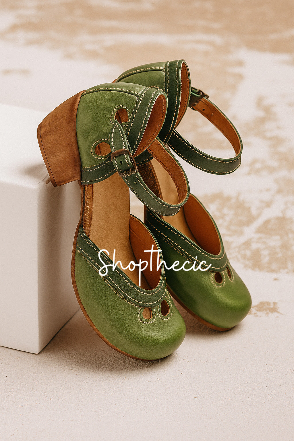 Chunky mid-heel candy-colored hollow sandals