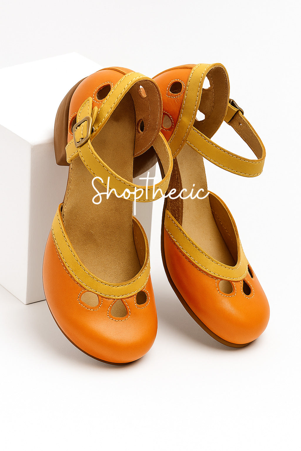 Chunky mid-heel candy-colored hollow sandals