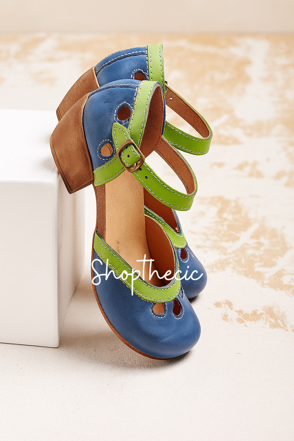 Chunky mid-heel candy-colored hollow sandals